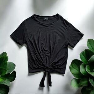 7 For All Mankind Black Tie-Front Short Sleeve T-Shirt